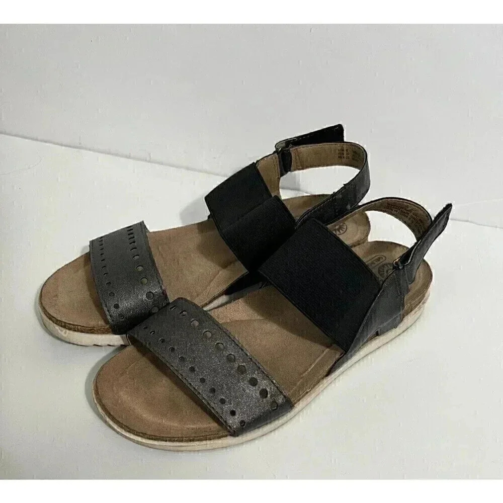 Earth Spirit Womens Sandals Metallic Gray Slingback Black Elastic Size 6 - Picture 5 of 12